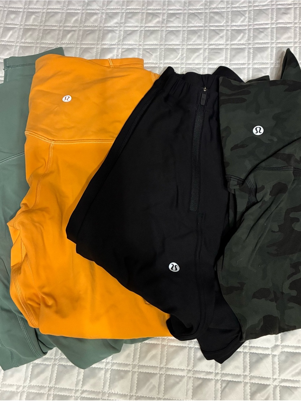 lululemon athletica  Black, Mustard Yellow & Olive Camo Shorts Trio